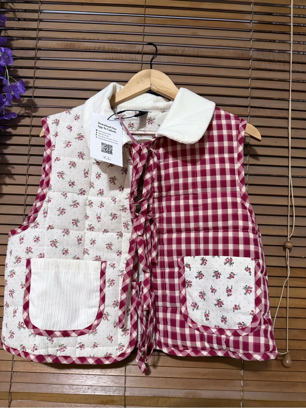 Kids Quilted Pink Floral & Gingham Vest